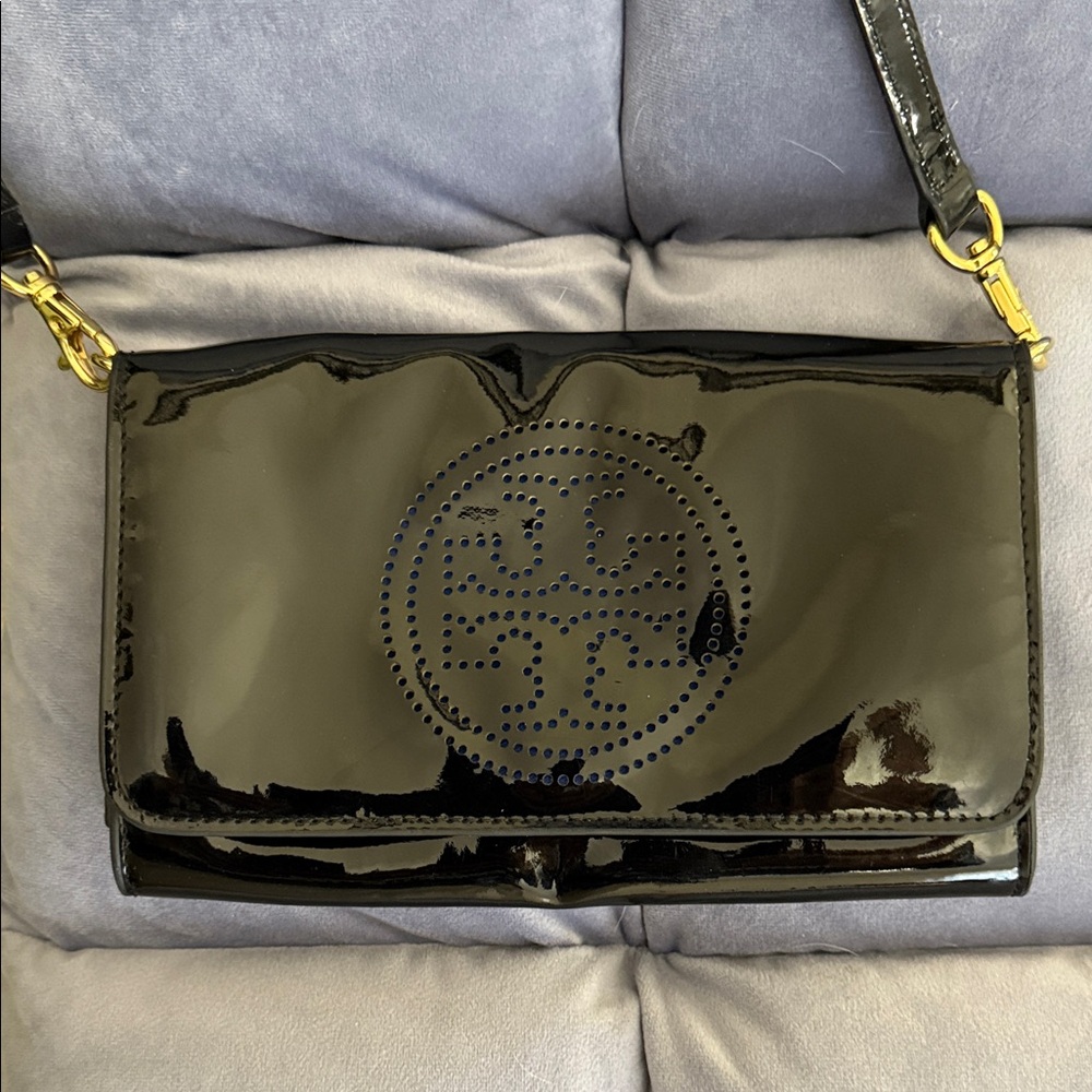 Tory Burch Black Patent Leather Cross Body used once